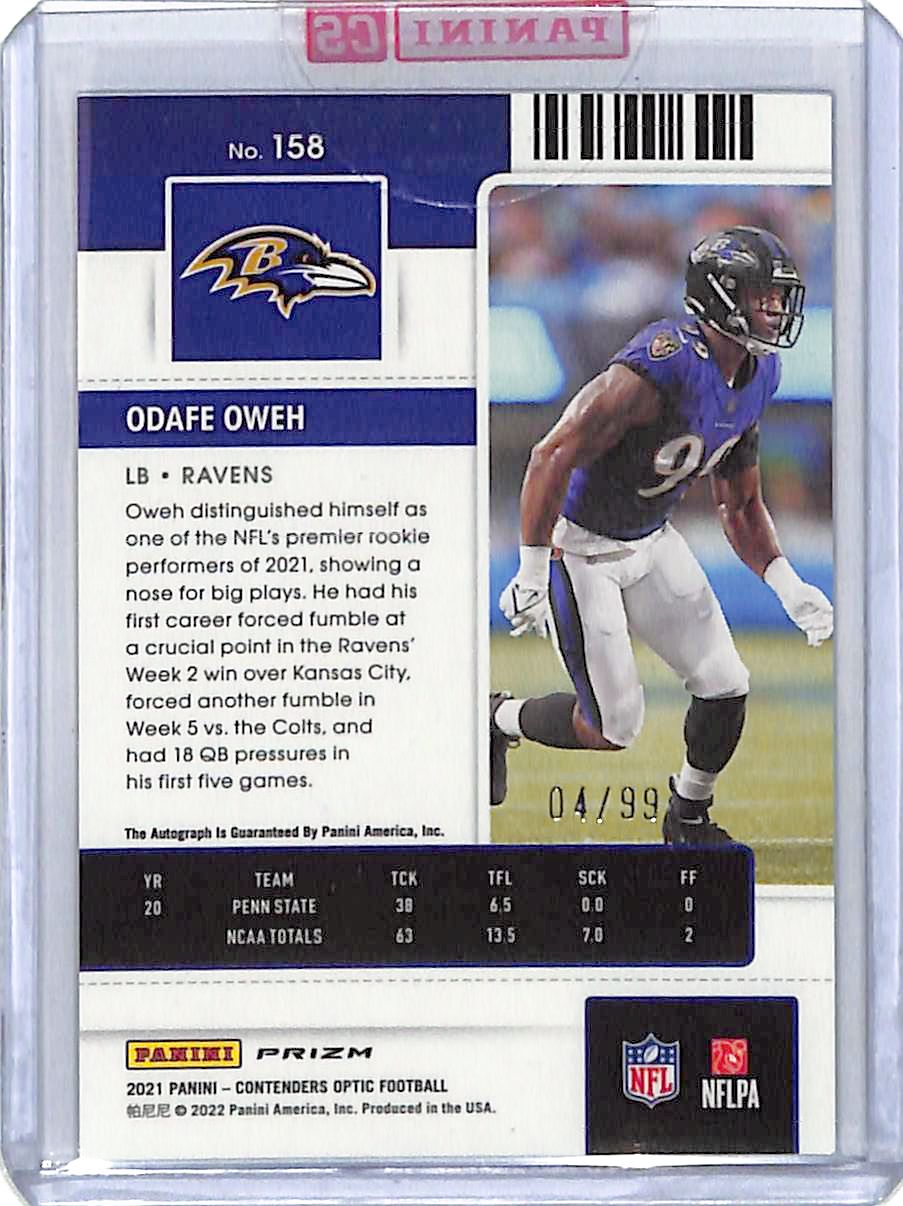 2021 Contenders Optic Odafe Oweh Auto Autograph Rookie RC Blue /99 Ravens