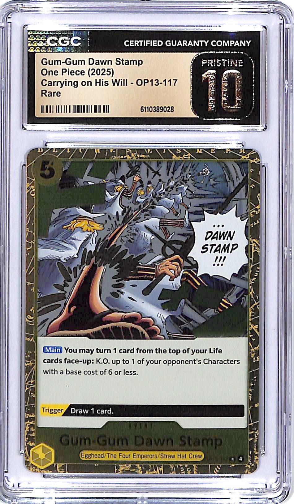 One Piece Carrying on His Will OP13 Gum Gum Dawn Stamp 117 Rare CGC 10 Pristine