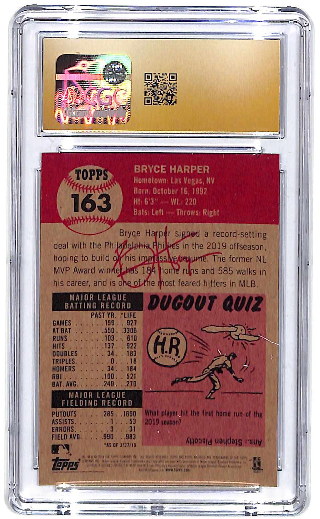 2019 Bryce Harper Topps Living Set - #163 CGC Pristine 10