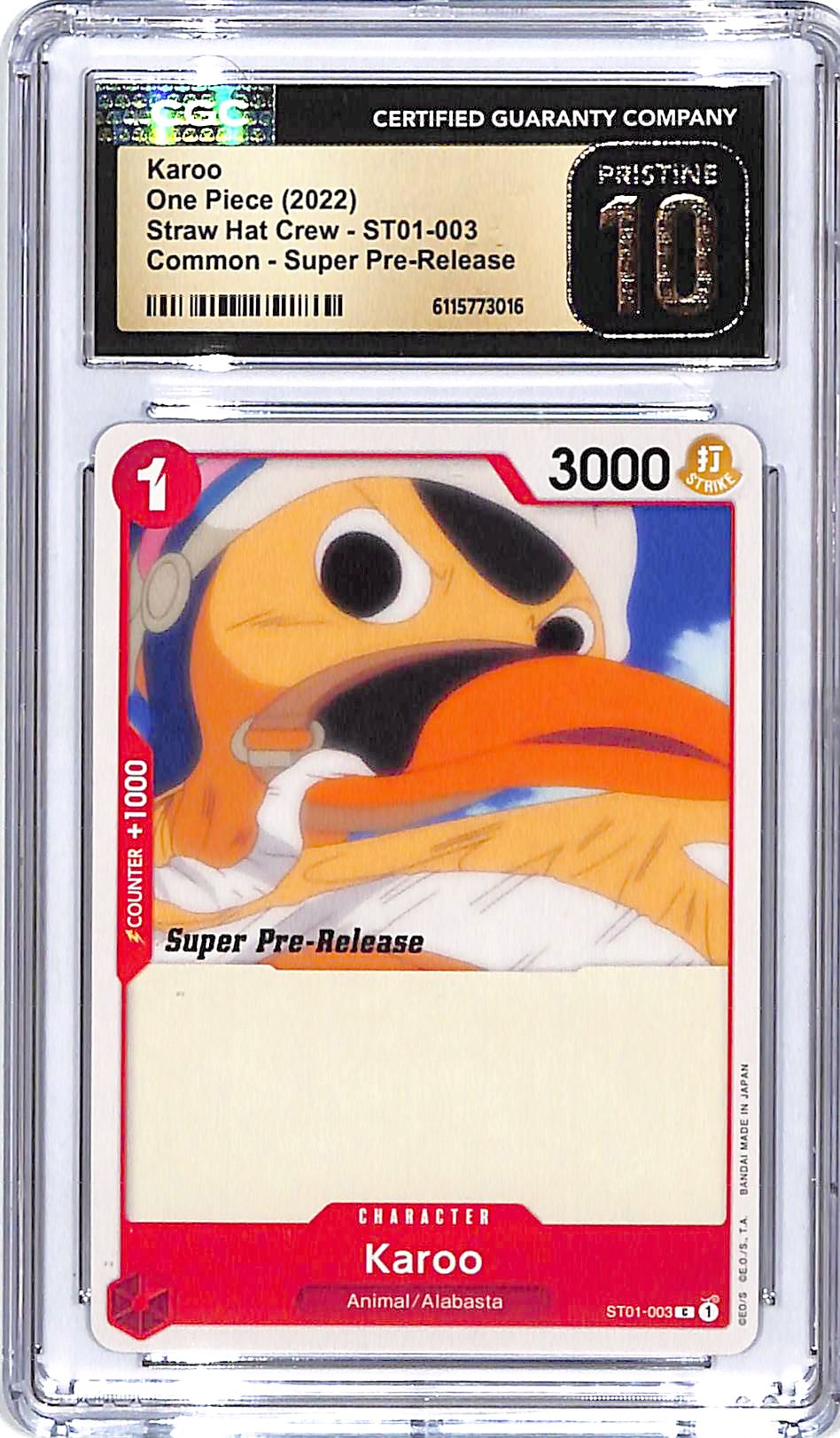 One Piece Straw Hat Crew ST01 Karoo 003 Super Pre-Release CGC 10 Pristine