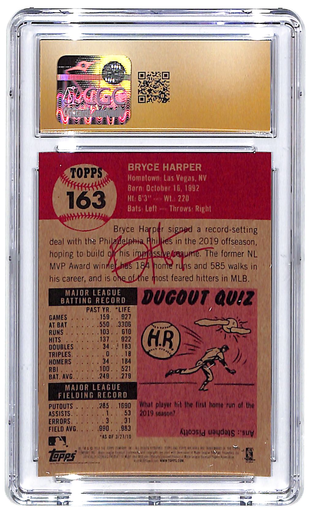 2019 Bryce Harper Topps Living Set - #163 CGC Pristine 10