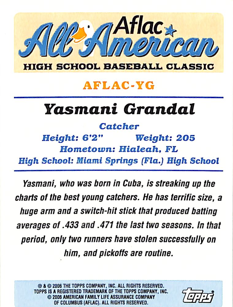 2006 Topps Aflac All American High School Classic Yasmani Grandal Auto Autograph RC /230