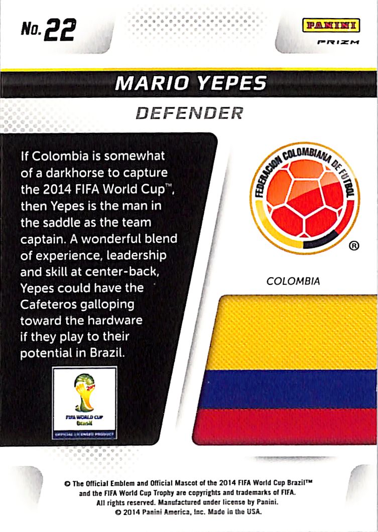 2014 Prizm World Cup Mario Yepes Cup Captains Red White Blue Wave #22 Colombia