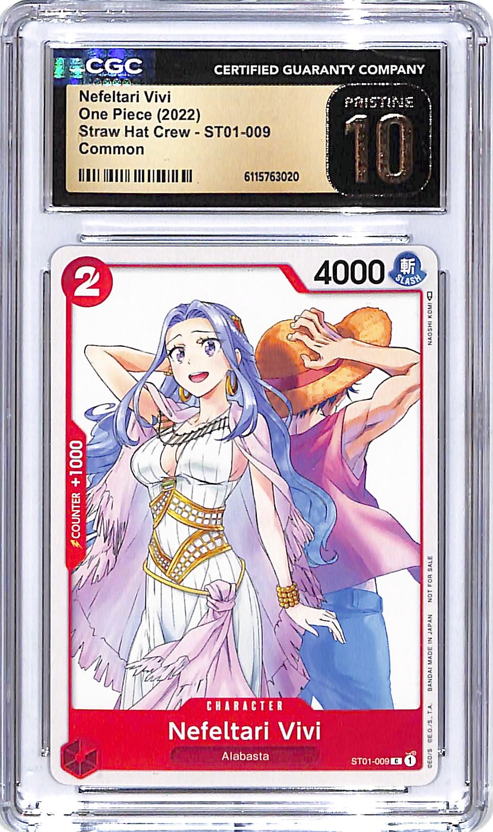 One Piece Straw Hat Crew ST01 Nefeltari Vivi 009 CGC 10 Pristine