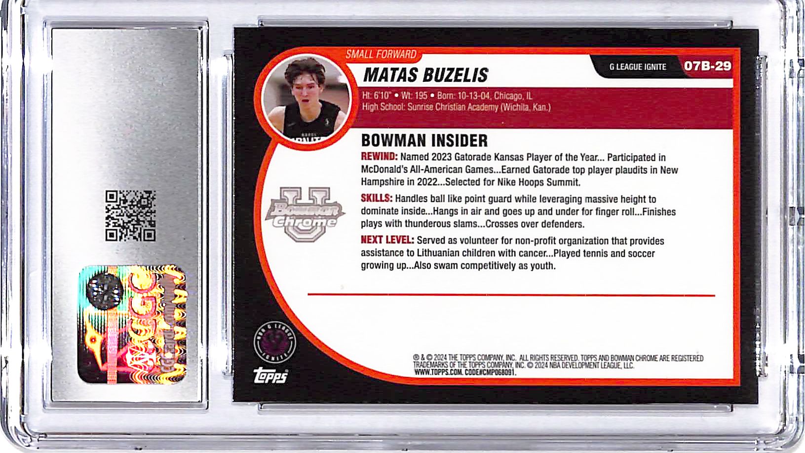 2023-24 Bowman Chrome University Matas Bezels 07-08 Retro Rookie RC CGC 9.5