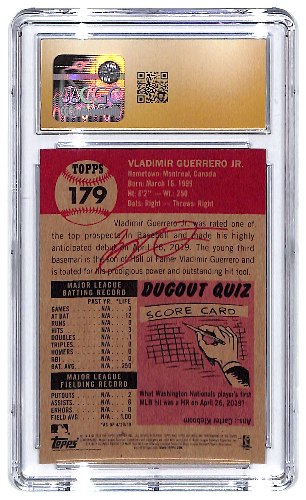 2019 Vladimir Guerrero Jr. Topps Living Set - #179 CGC Pristine 10
