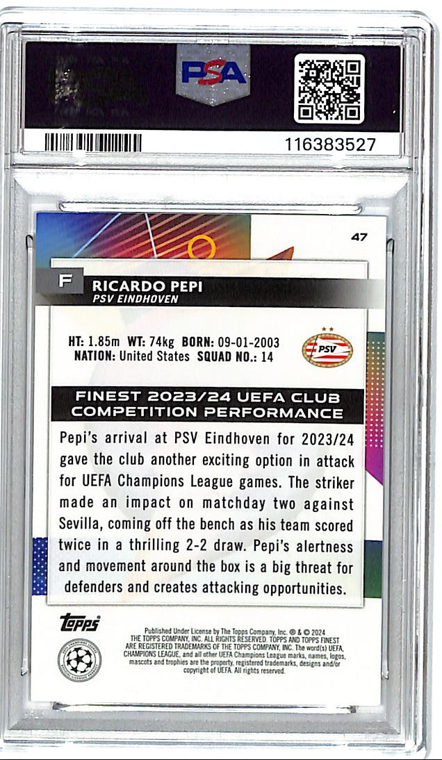 2023-24 Topps Finest UEFA Ricardo Pepi Red Black Vaporwave /10 PSA 10