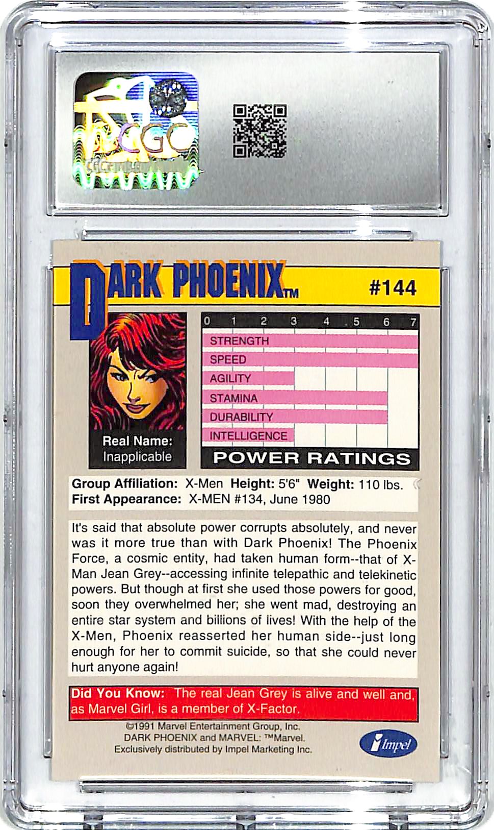 1991 Impel Marvel Universe Series Dark Phoenix Legends #144 CGC 9.5