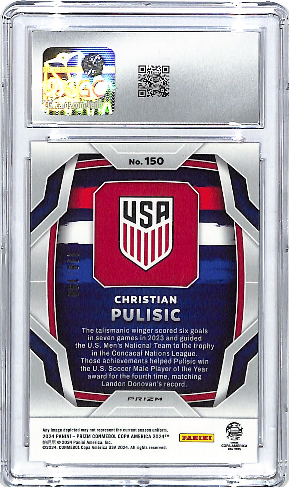 2024 Prizm Copa America Christian Pulisic Red /199 CGC 10 USA