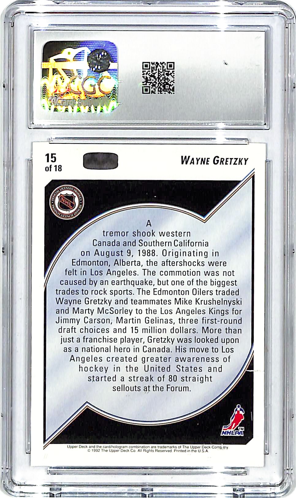 1992-93 Upper Deck Wayne Gretzky Heroes #15 CGC 9.5 Oilers