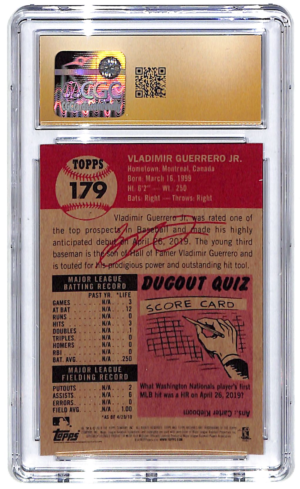 2019 Vladimir Guerrero Jr. Topps Living Set - #179 CGC Pristine 10