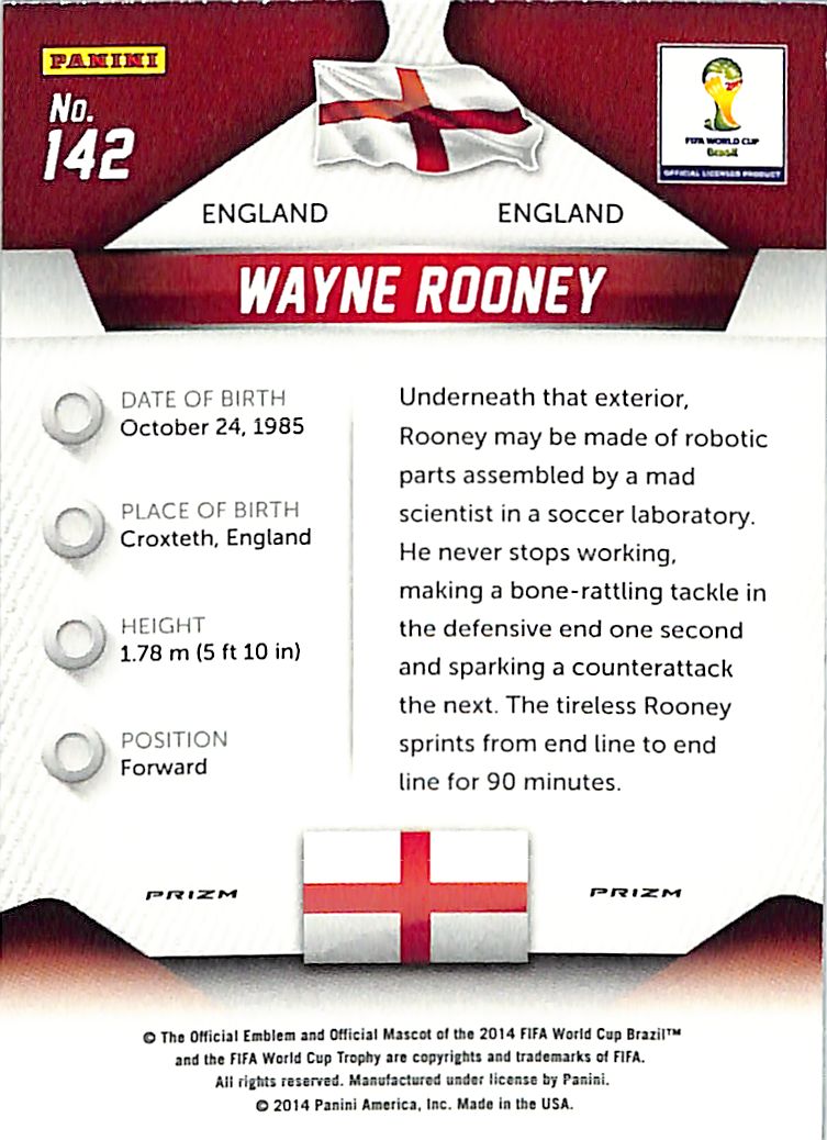 2014 Prizm World Cup Wayne Rooney Red White Blue Wave #142 England