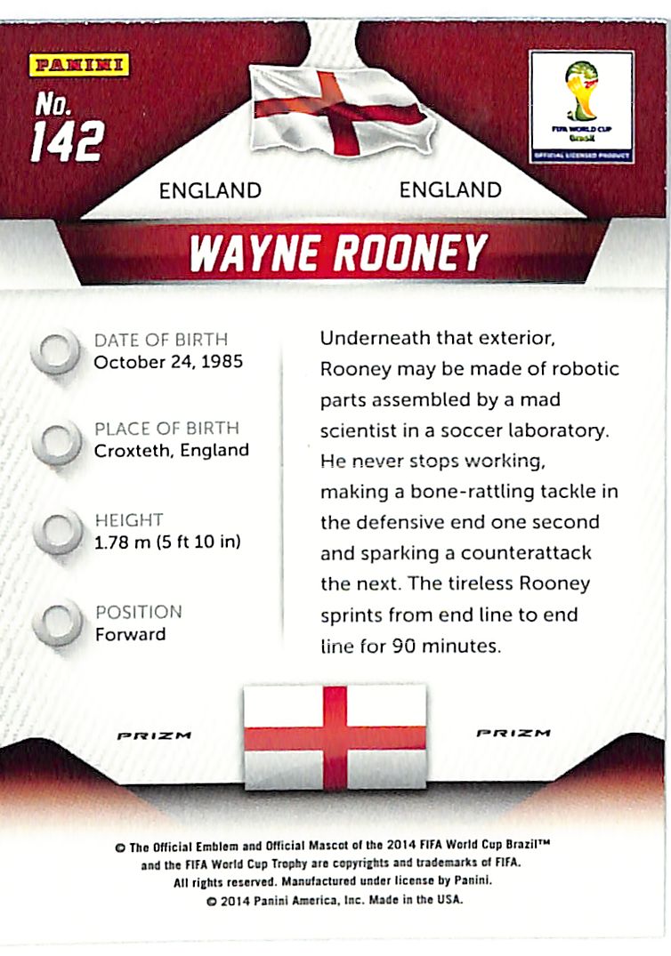 2014 Prizm World Cup Wayne Rooney Red Yellow Pulsar #142 England