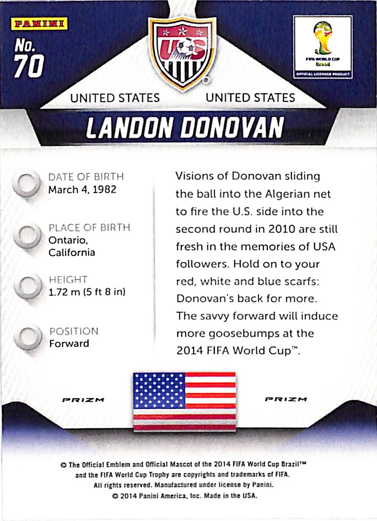 2014 Prizm World Cup Landon Donovan Red White Blue Power Plaid #70 USA