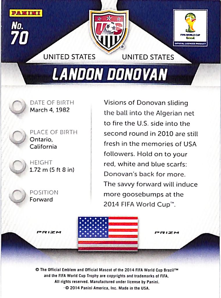 2014 Prizm World Cup Landon Donovan Silver Prizm #70 USA