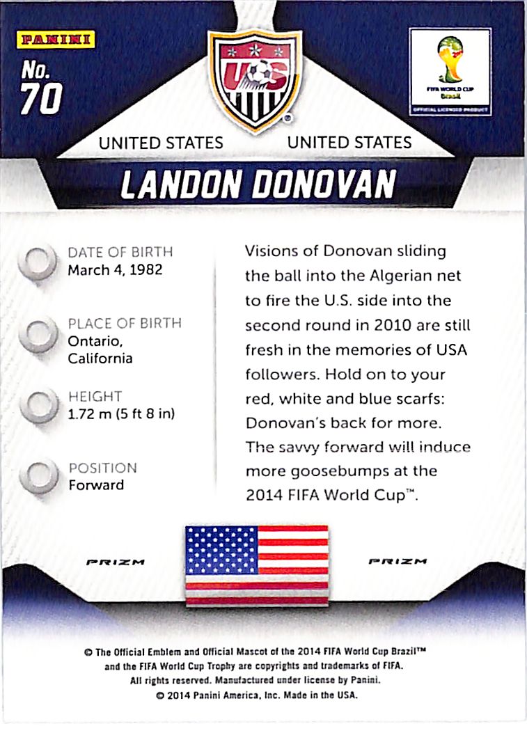 2014 Prizm World Cup Landon Donovan Silver Prizm #70 USA