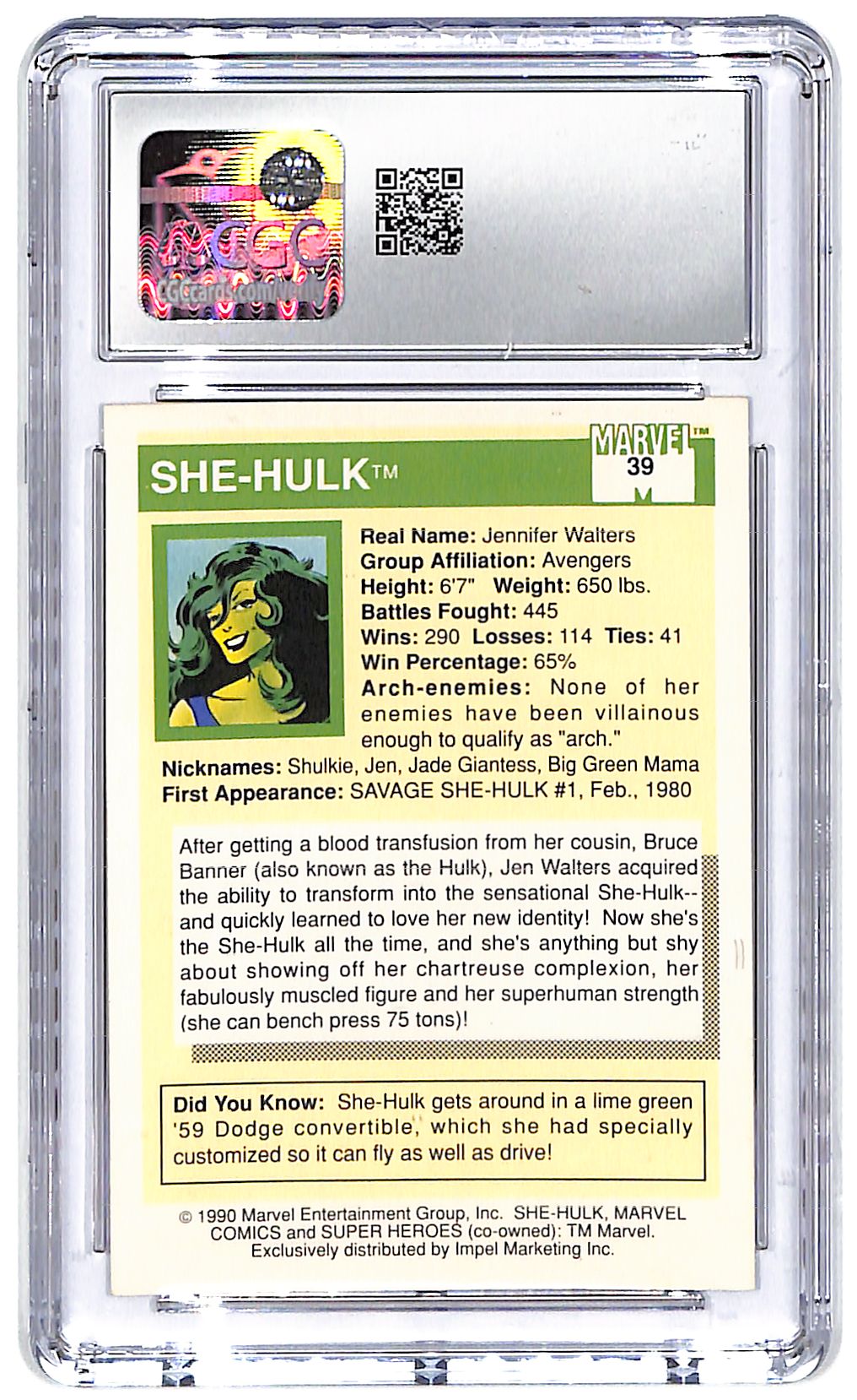 1990 She-Hulk Marvel Universe Series 1 Impel #90 CGC Mint Plus 9.5