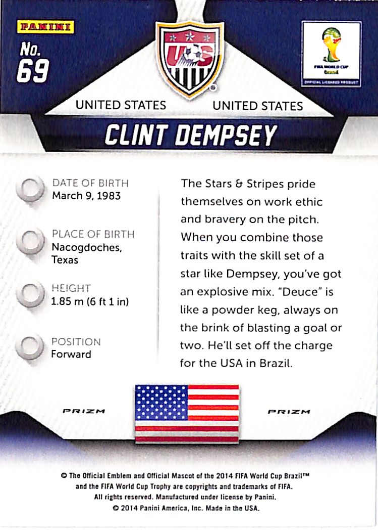 2014 Prizm World Cup Clint Dempsey Silver Prizm #69 USA