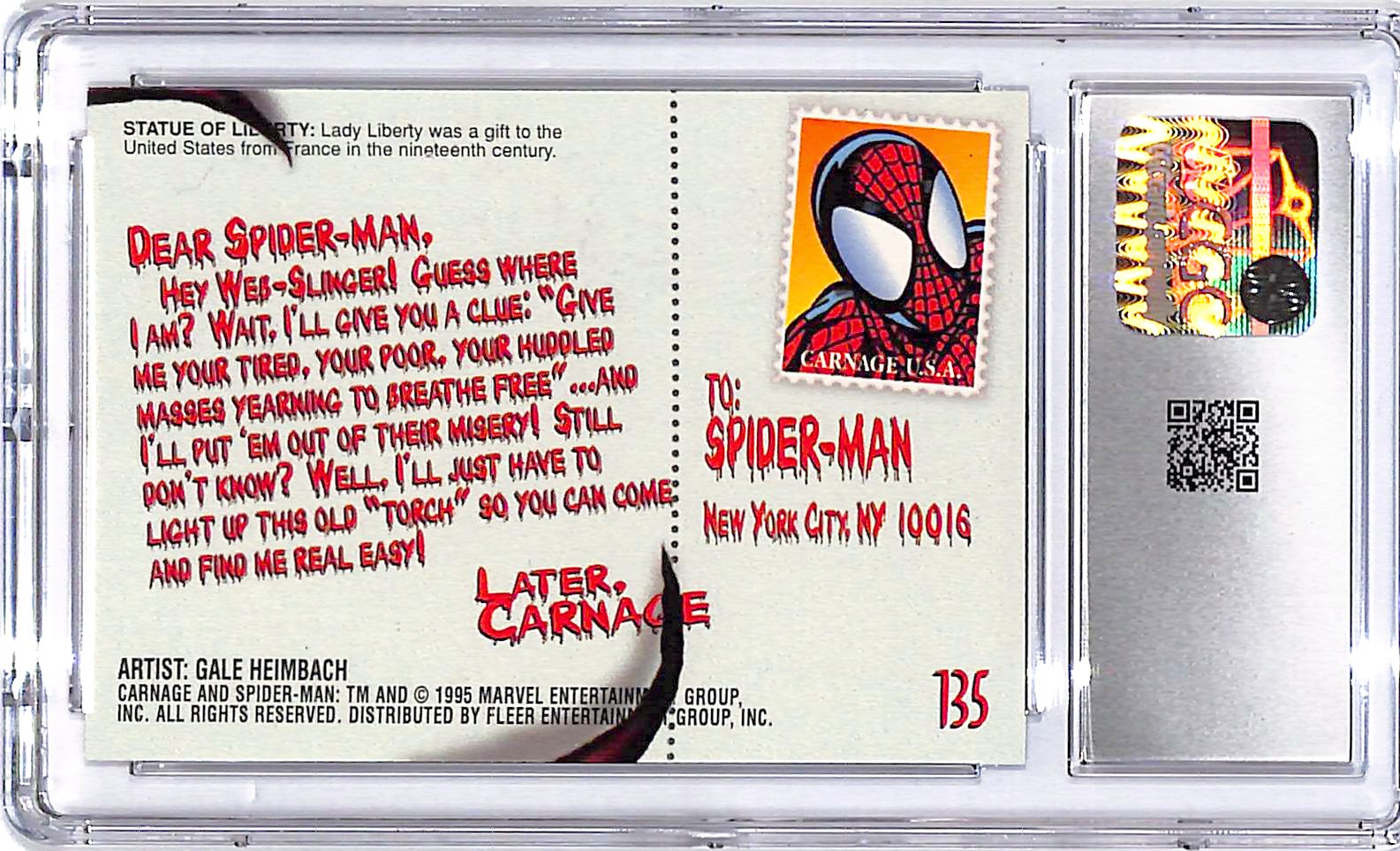 1995 Fleer Ultra Spider Man Statue Of Liberty #135 CGC 9.5