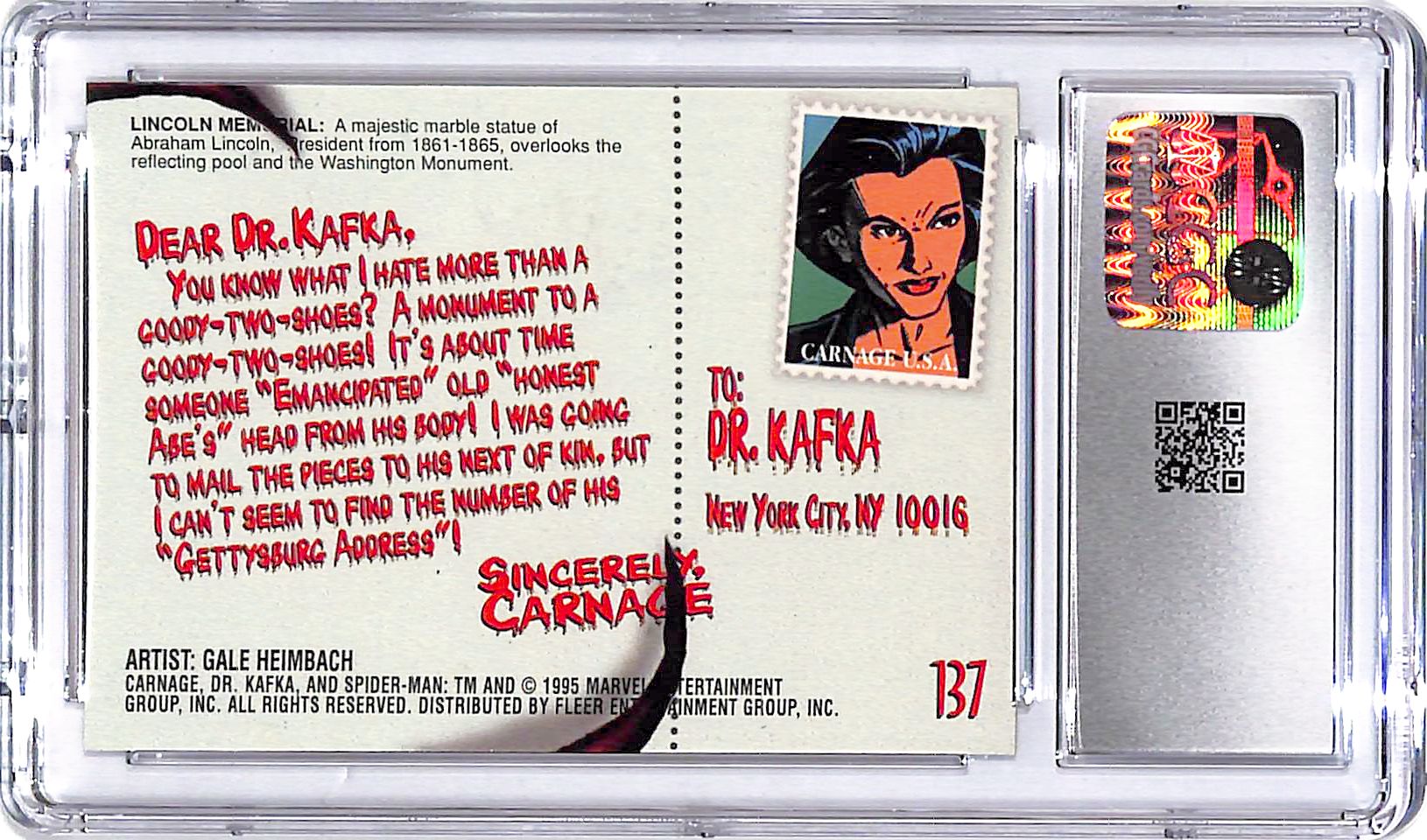 1995 Fleer Ultra Spider Man Lincoln Memorial Carnage #137 CGC 9.5