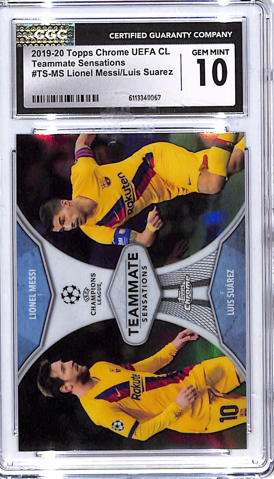 2019-20 Topps Chrome UEFA Lionel Messi Luis Suarez Teammate Sensations CGC 10