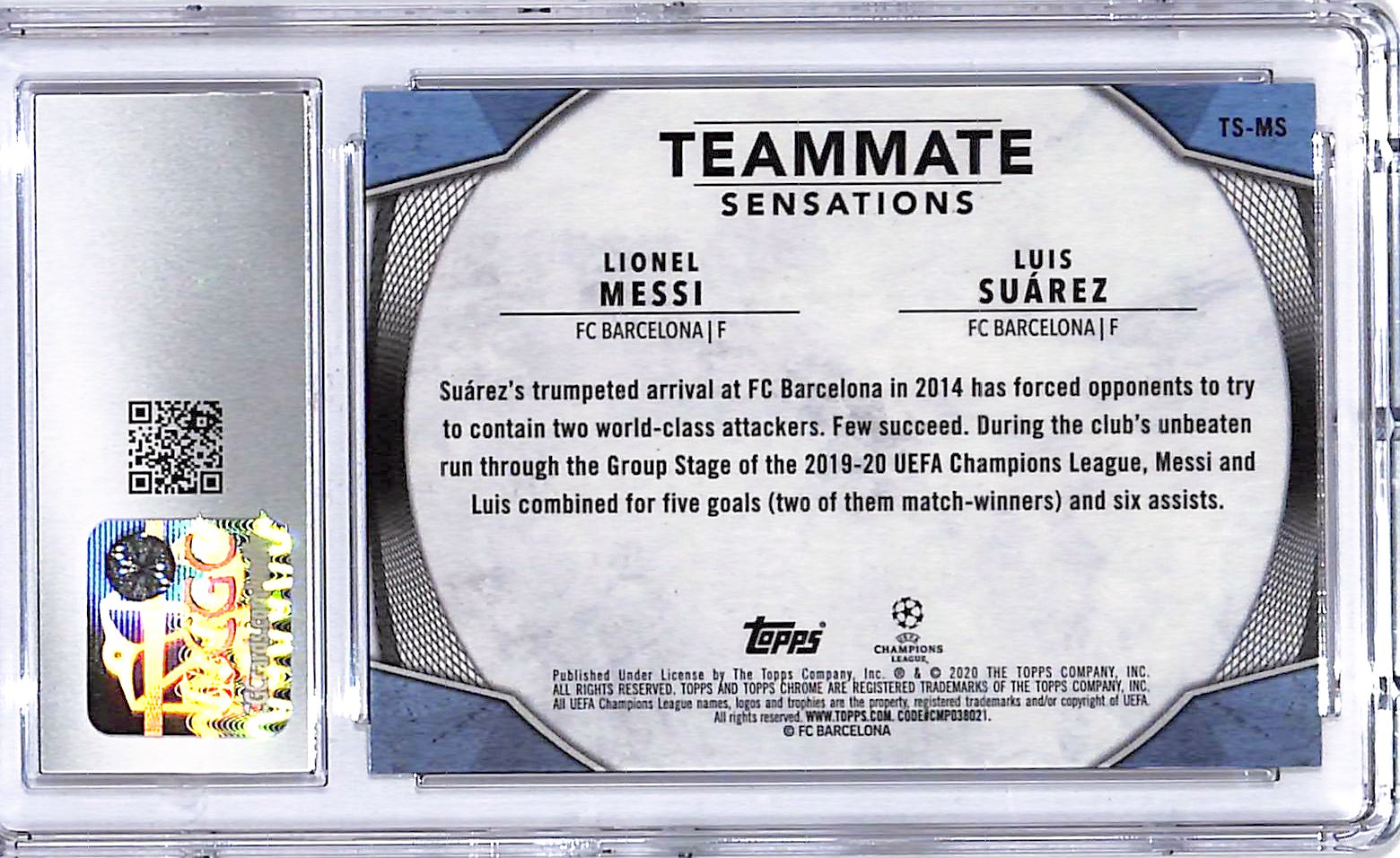 2019-20 Topps Chrome UEFA Lionel Messi Luis Suarez Teammate Sensations CGC 10