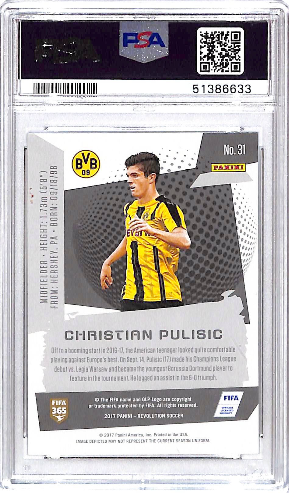 2017 Revolution Soccer Christian Pulisic #31 PSA 9 Dortmund