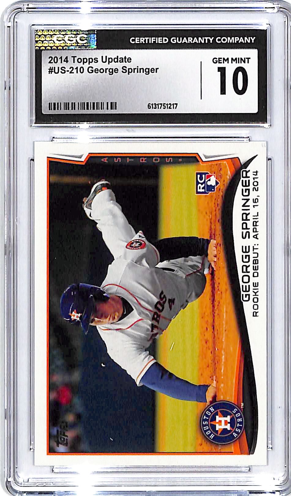 2014 Topps Update George Springer Rookie RC US210 CGC 10 Astros