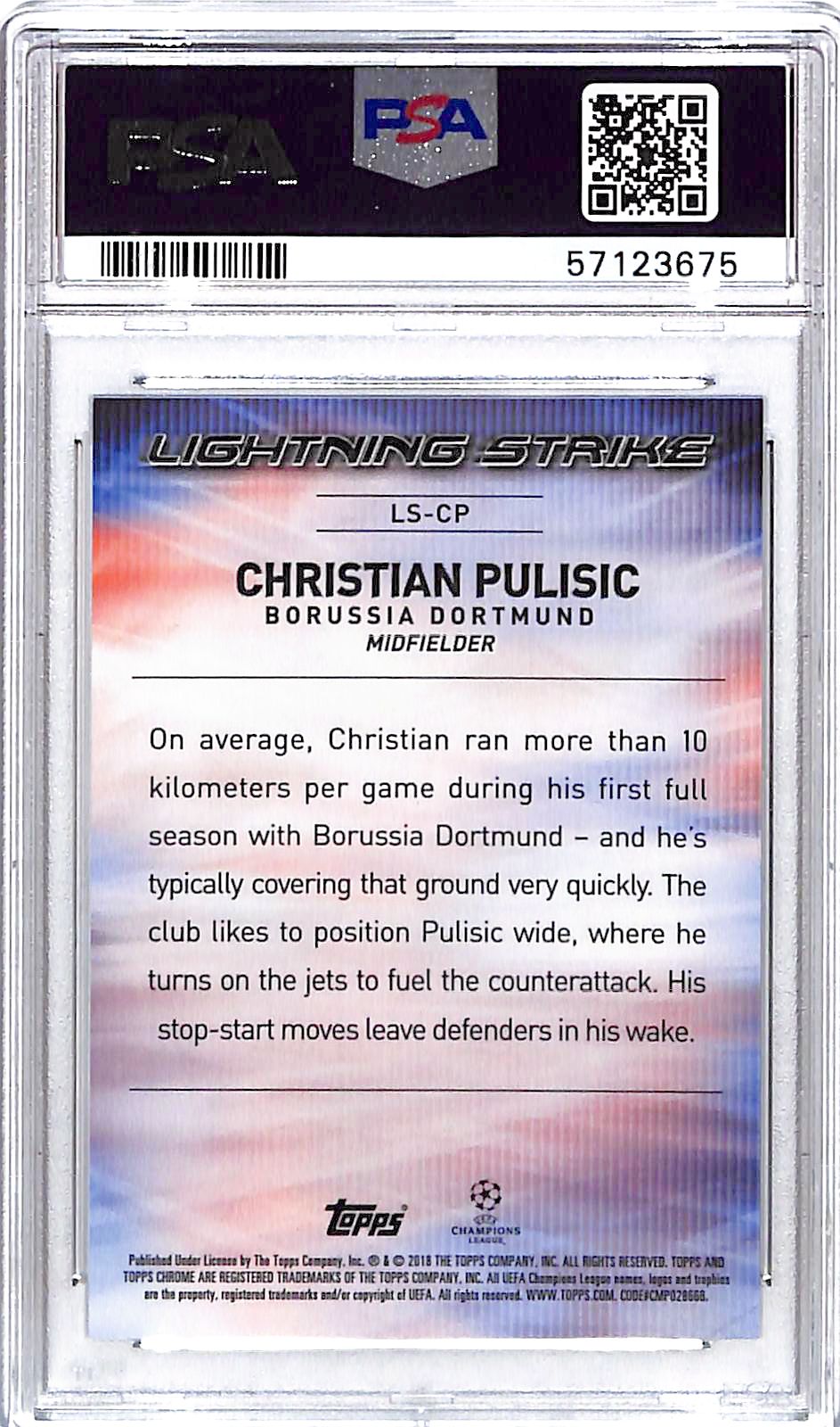 2017-18 Topps Chrome UEFA Christian Pulisic Lightning Strike PSA 9 Dortmund
