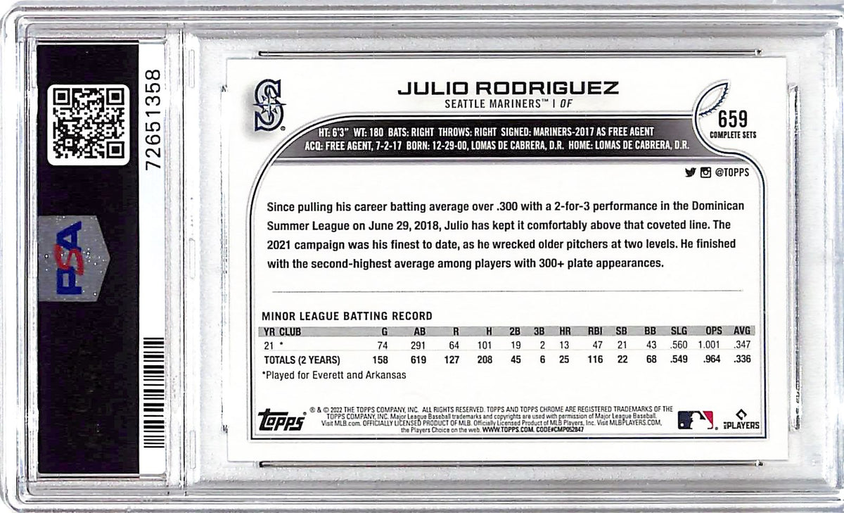 2022 Topps Complete Set Julio Rodriguez Rookie RC Variation PSA 9 Mariners