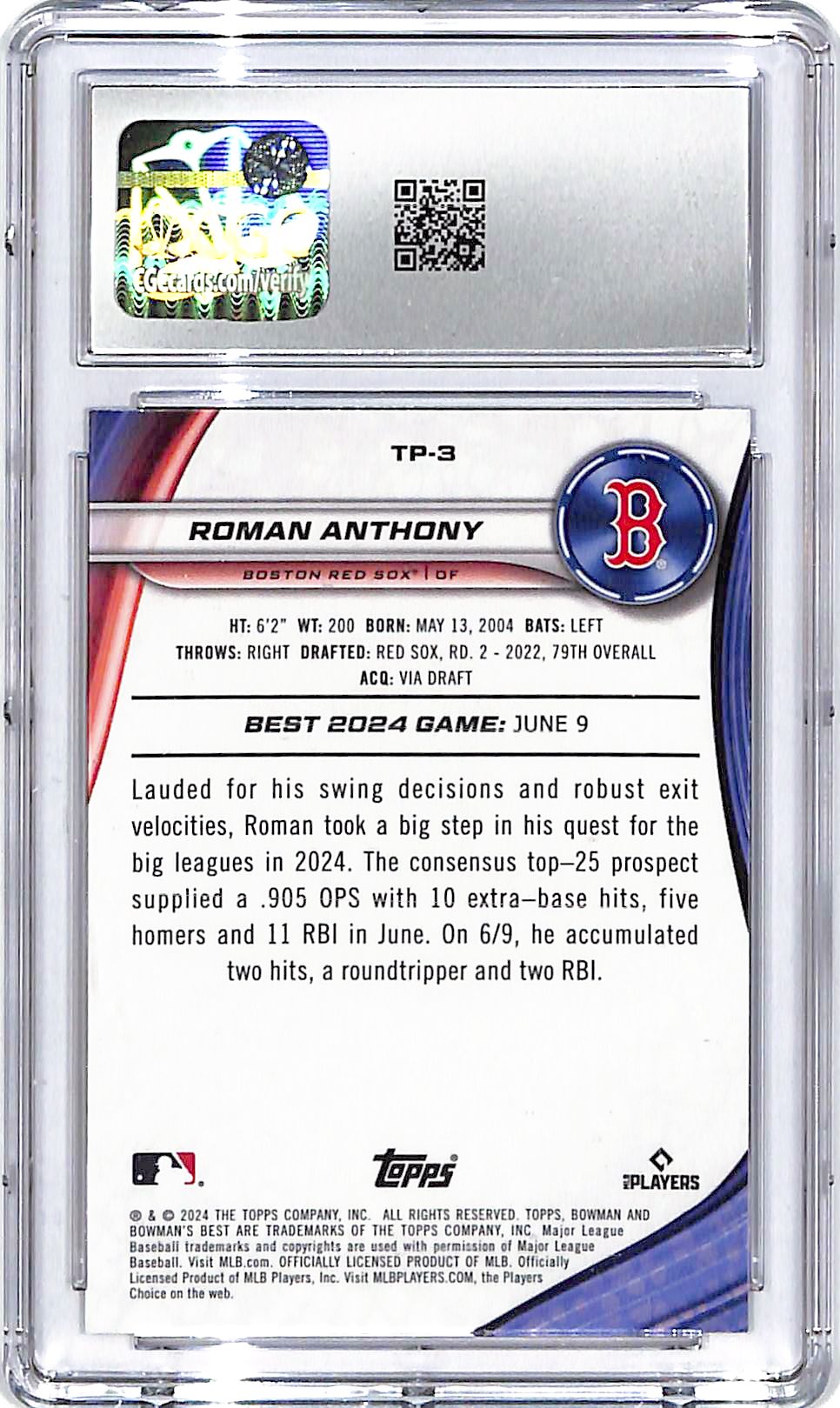 2024 Bowmans Best Roman Anthony Top prospects Rookie RC CGC 10 Red Sox