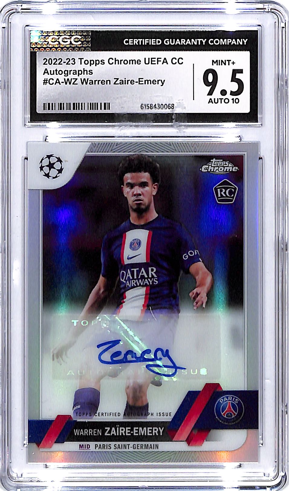 2022-23 Topps Chrome UEFA Warren Zaire-Emery Auto Autograph Rookie RC CGC 9.5 PSG