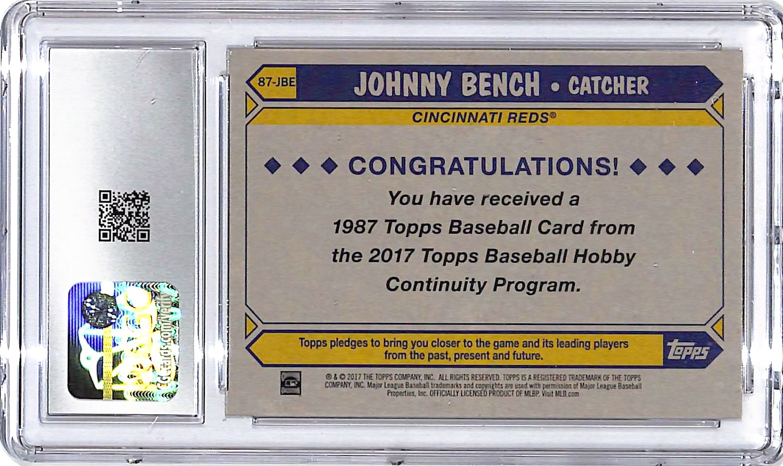 2017 Topps 87 Silver Pack Johnny Bench CGC 10 Reds