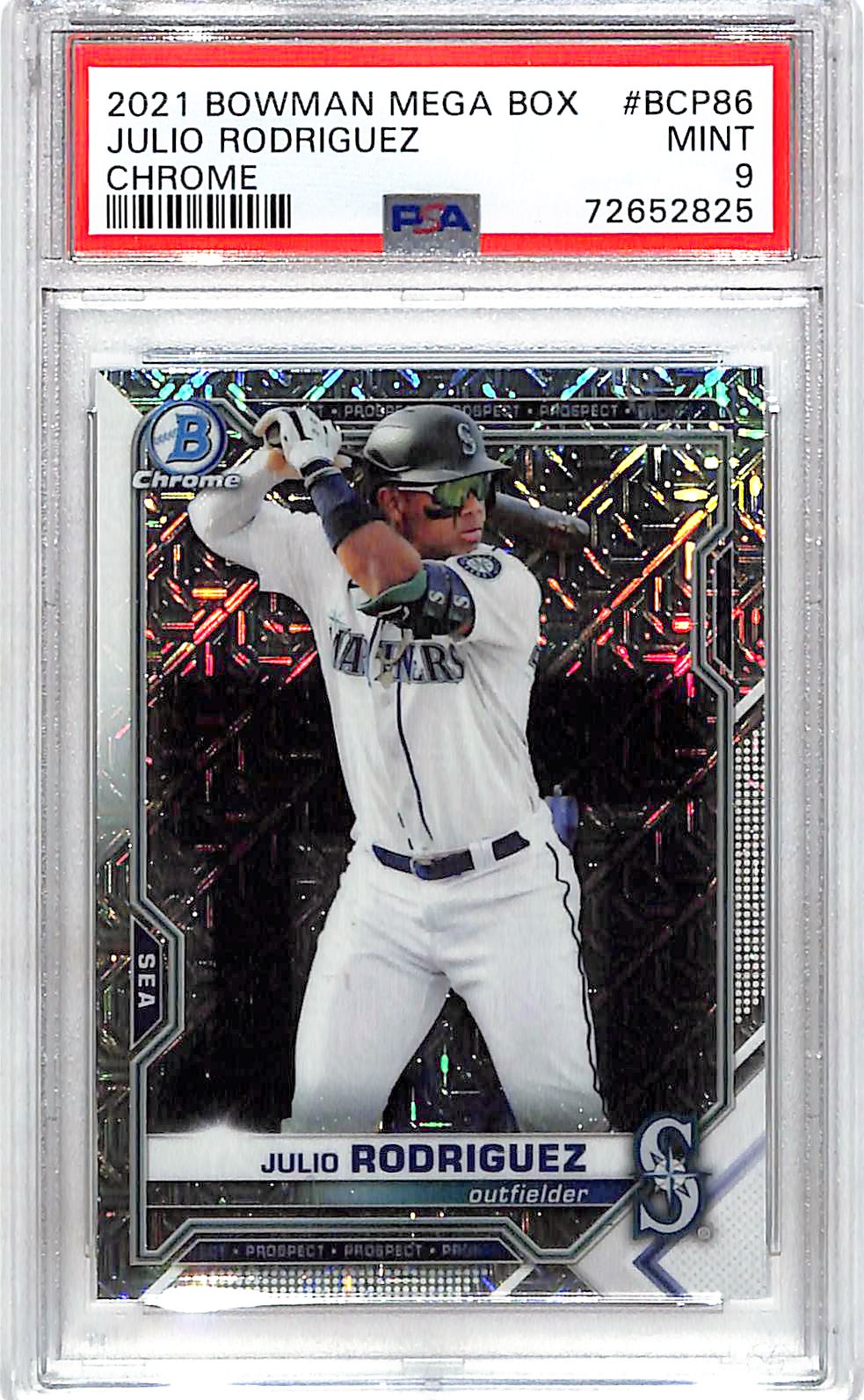 2021 Bowman Chrome Julio Rodriguez Rookie RC Mega Box Mojo Refractor PSA 9 Mariners