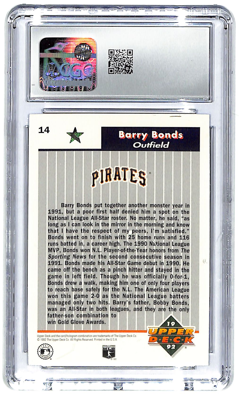 1992 Barry Bonds Upper Deck Fan Fest #14 CGC Mint 9