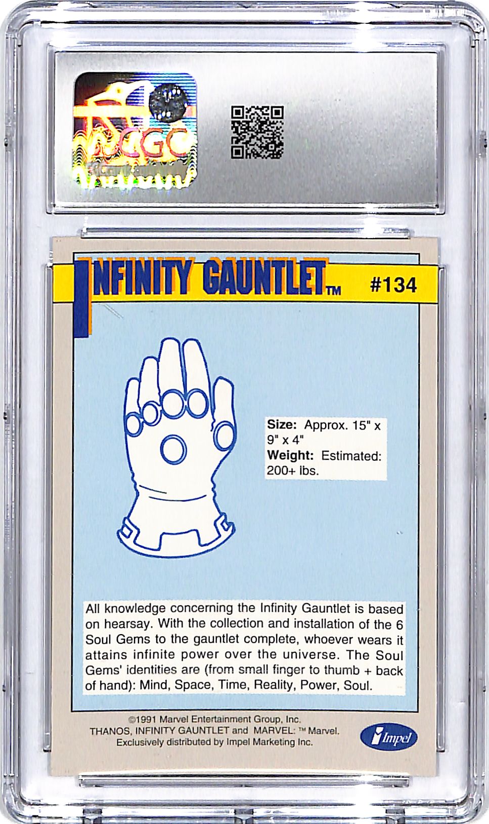 1991 Impel Marvel Universe Series Infinity Gauntlet Weapons #134 CGC 9.5