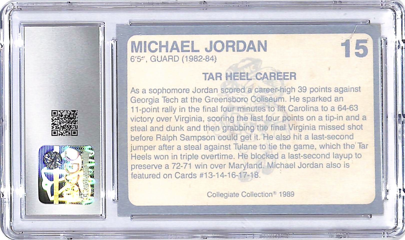 1989 Collegiate Collection North Carolina Michael Jordan #15 CGC 9