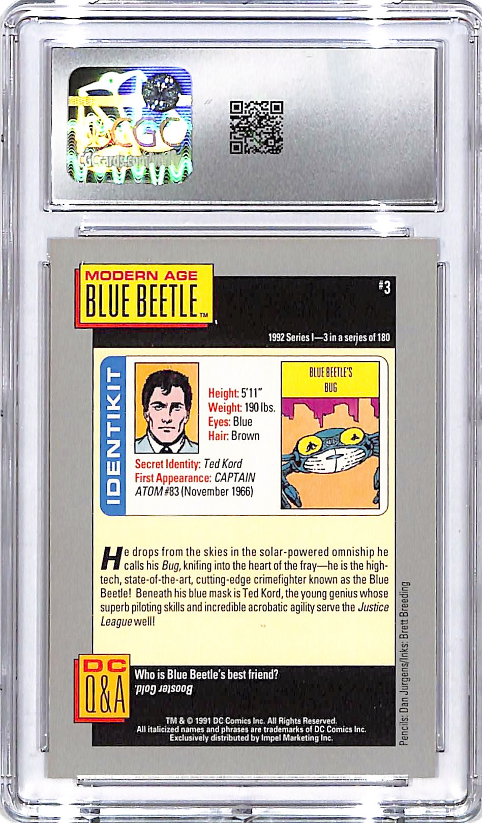 1992 Impel DC Cosmic Cards Blue Beetle's Bug #3 CGC 9.5