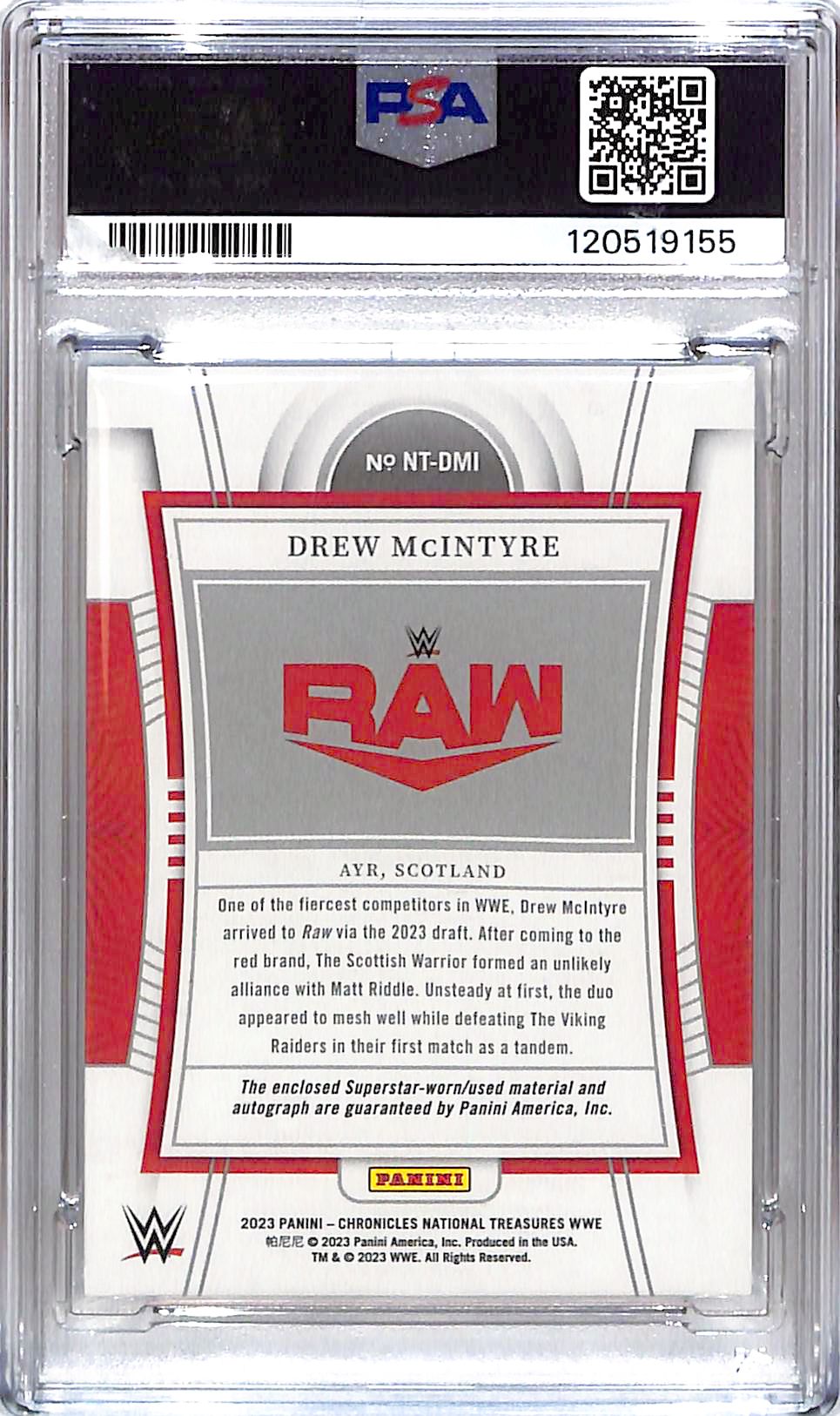 2023 Chronicles WWE Drew McIntyre National Treasures Auto Patch Autograph Gold /10 PSA 9