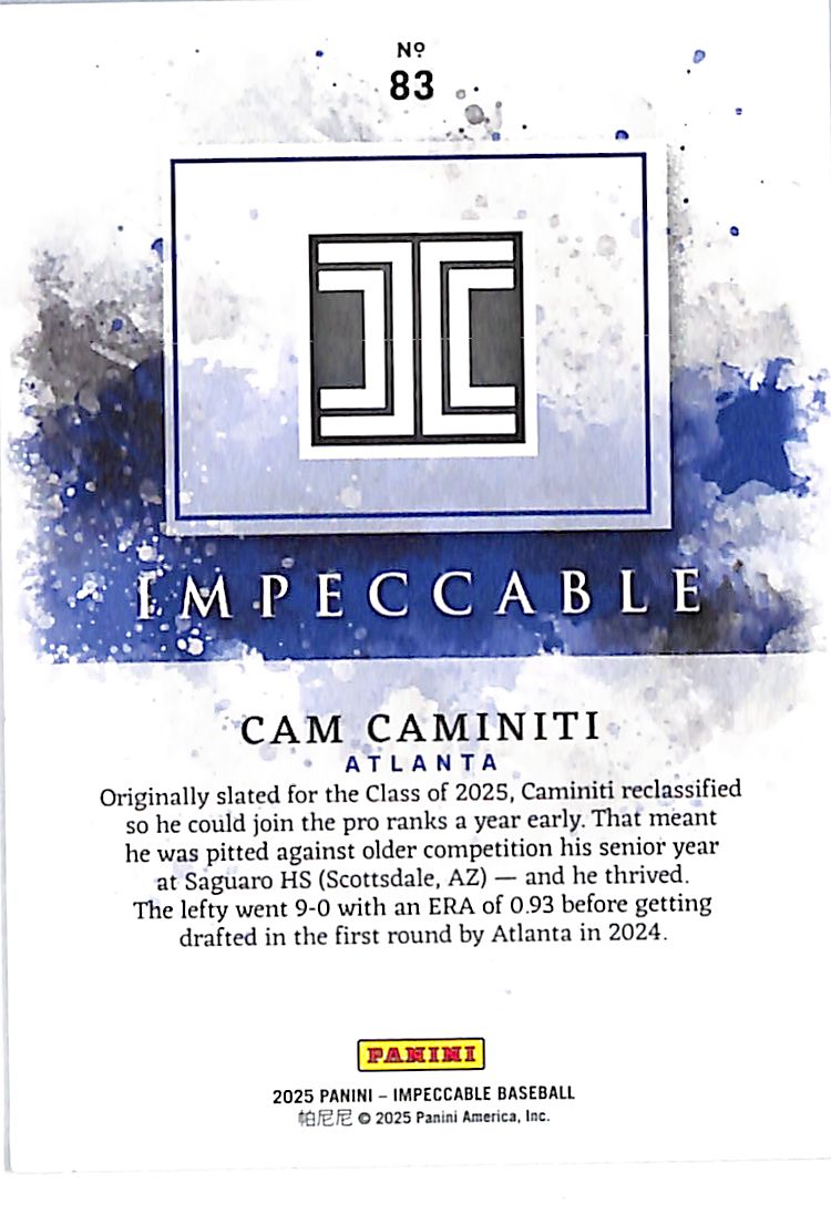 2025 Impeccable Sam Caminiti Rookie RC Gold /10 Braves