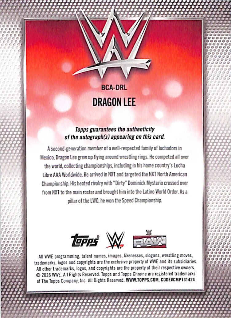 2026 Topps Chrome WWE Dragon Lee Auto Autograph Blue Refractor /150