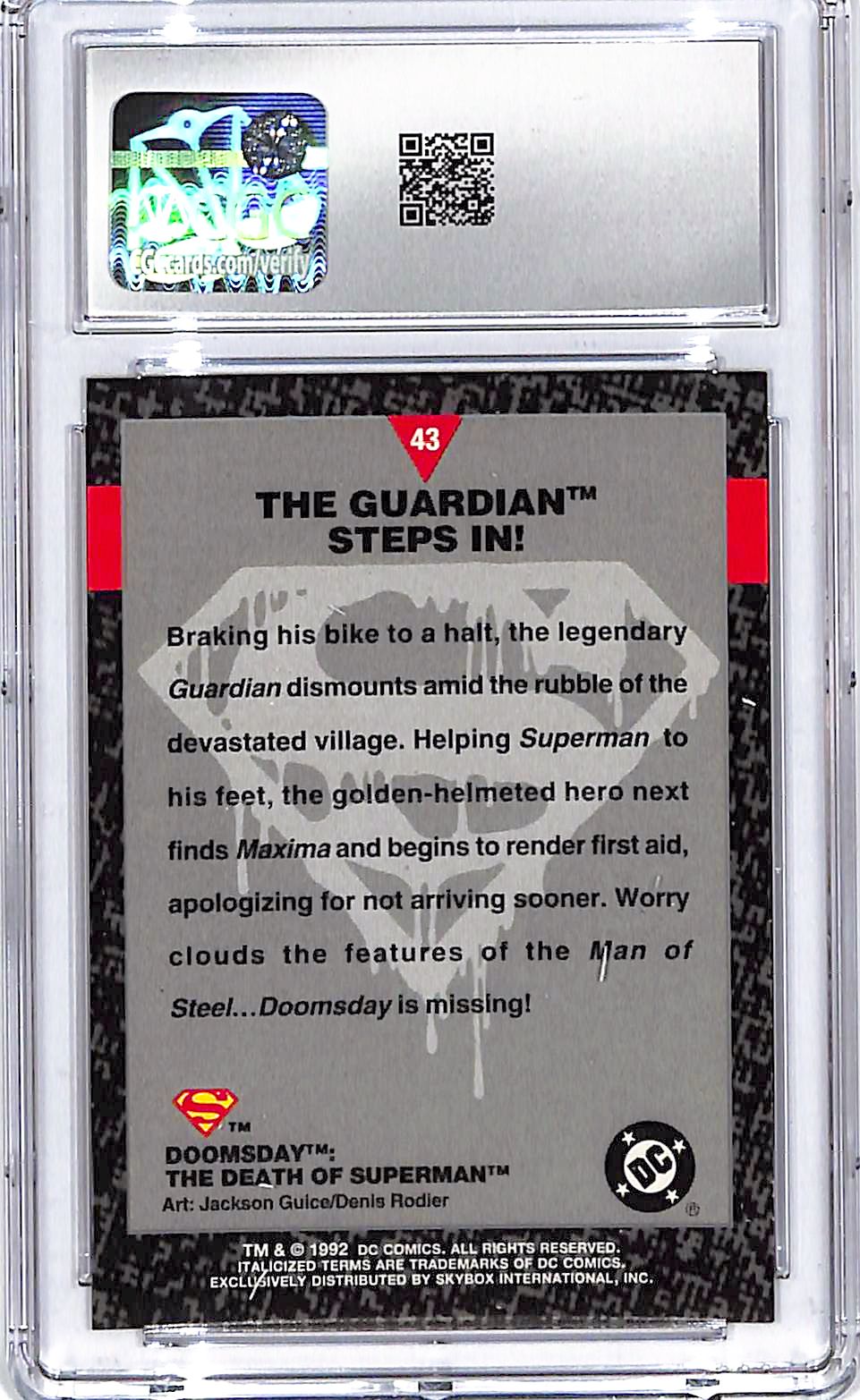 1992 Skybox Doomsday The Death of Superman The Guardian Steps In #43 CGC 9.5