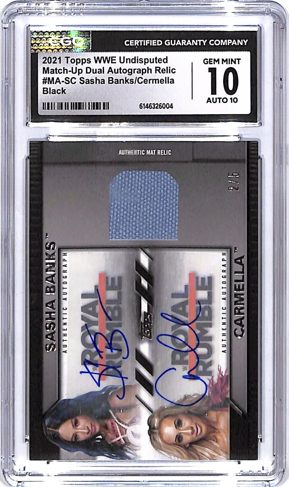 2021 Topps WWE Undisputed Sasha Banks Carmella Dual Patch Auto Autograph /5 CGC 10