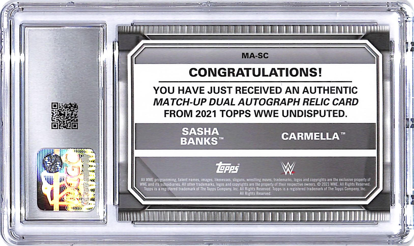 2021 Topps WWE Undisputed Sasha Banks Carmella Dual Patch Auto Autograph /5 CGC 10