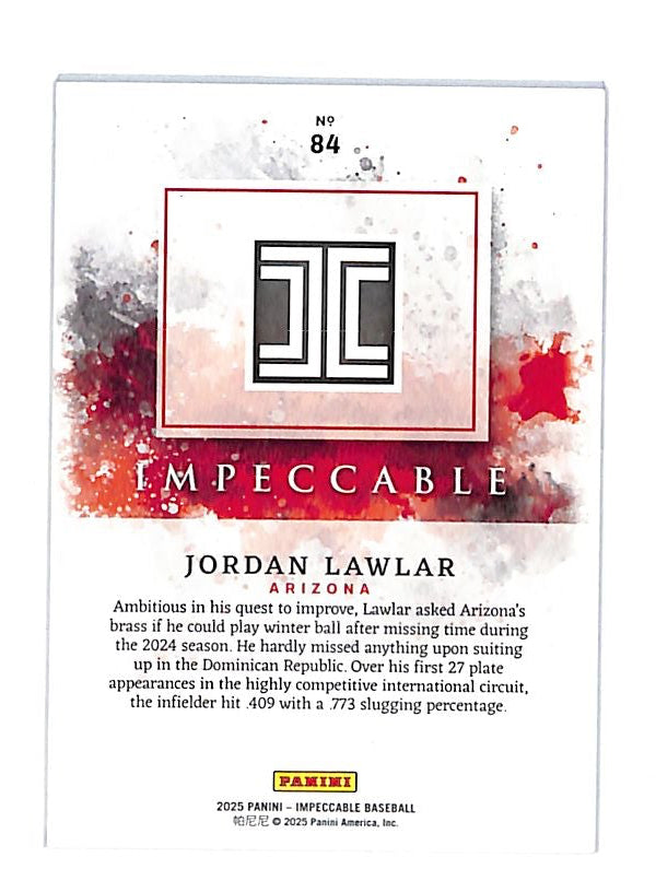 2025 Impeccable Jordan Lawlar Rookie RC /35 Diamondbacks