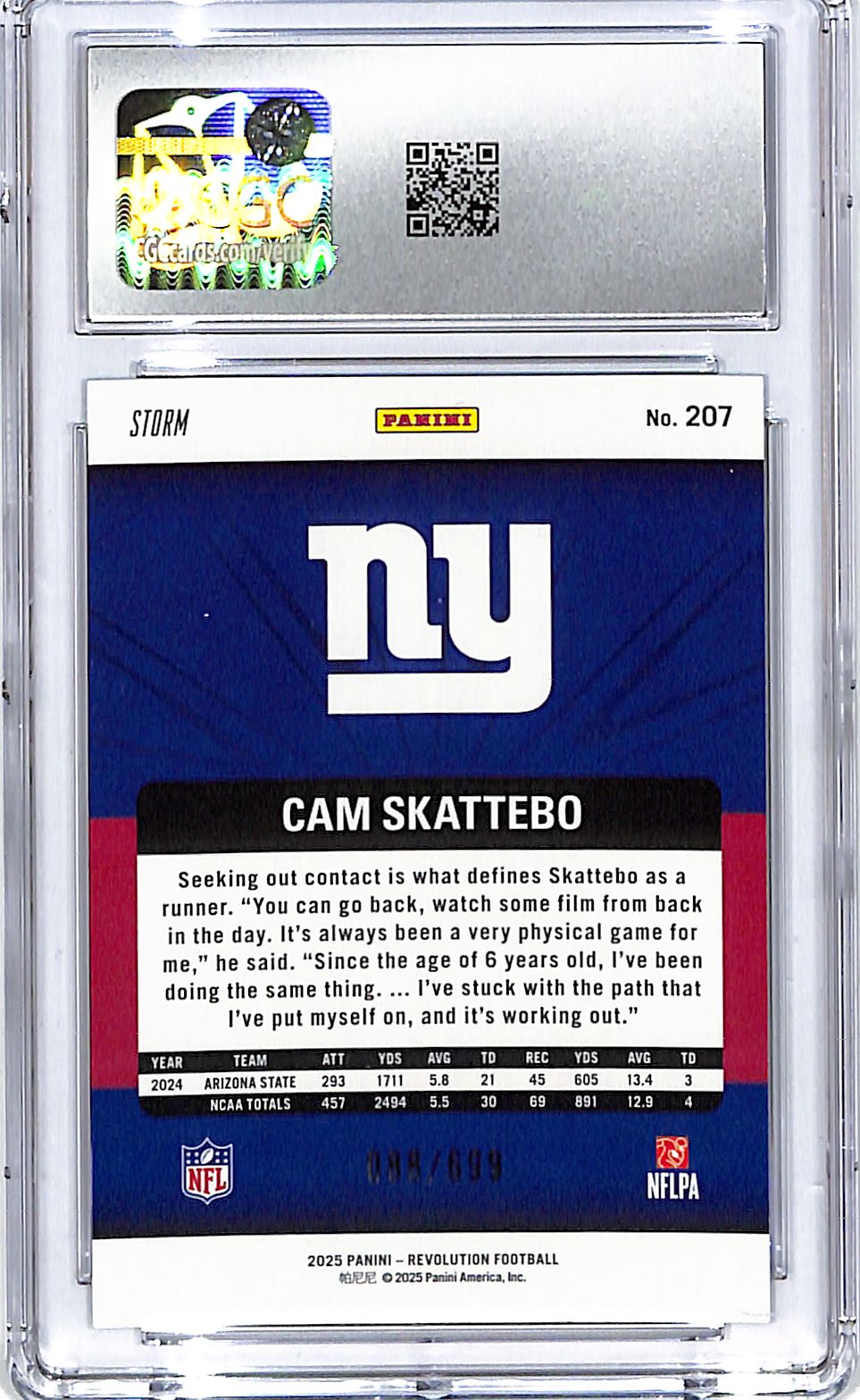 2025 Revolution Cam Skattebo Green Storm Rookie RC /699 CGC 10 Giants