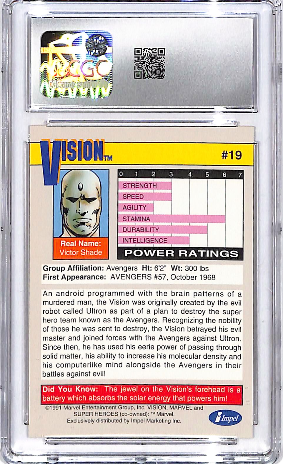 1991 Impel Marvel Universe Series Vision #19 CGC 10