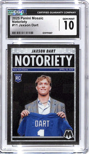 2025 Mosaic Jaxson Dart Notoriety Rookie RC #11 CGC 10 Giants