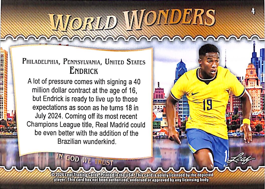 2026 Leaf World Wonders Endrick Blue /49 Brazil