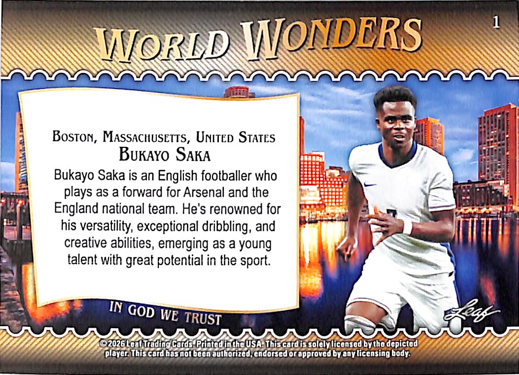 2026 Leaf World Wonders Bukayo Saka Blue /25 England